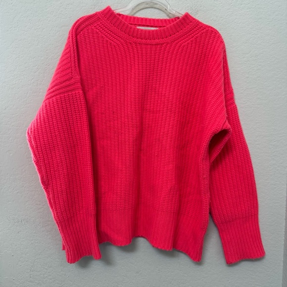 La Ligne Shaker Stitch Cashmere Sweater Neon Pink